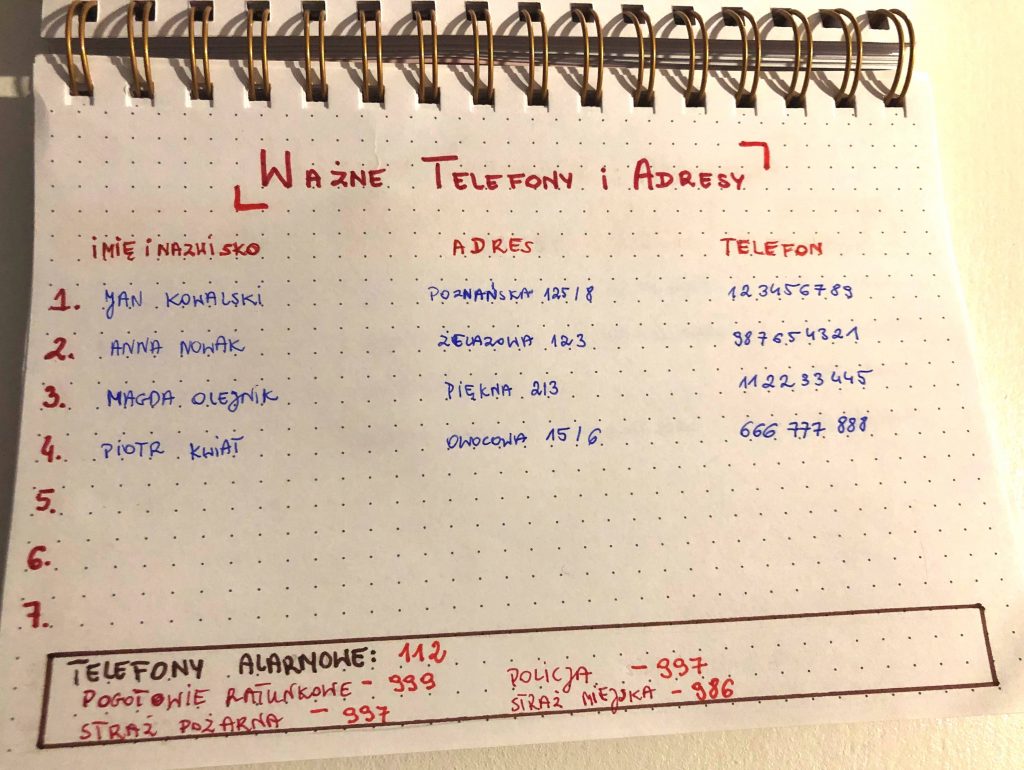 Carebook - rozkiska ważnych telefonów i adresów